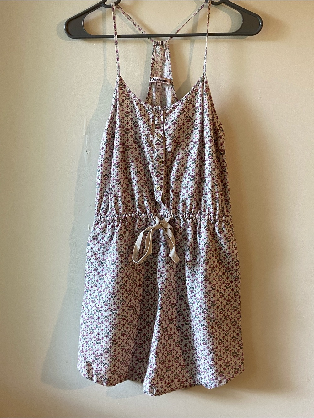 Juicy Couture Cream Floral Spaghetti-Strap Dress with Pink Accents